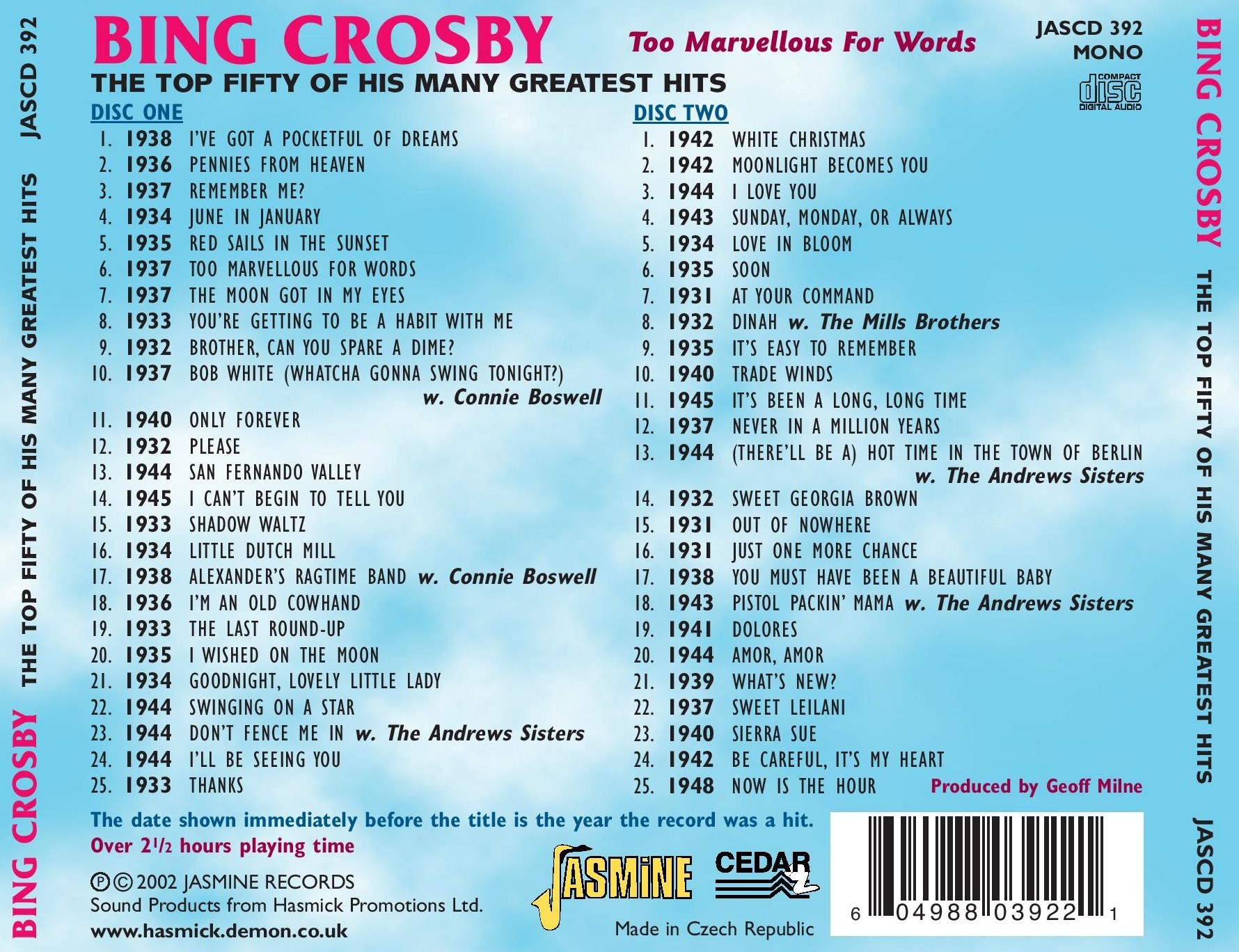 Bing CROSBY - Too Marvellous For Words - The Top Fifty Of His Many 